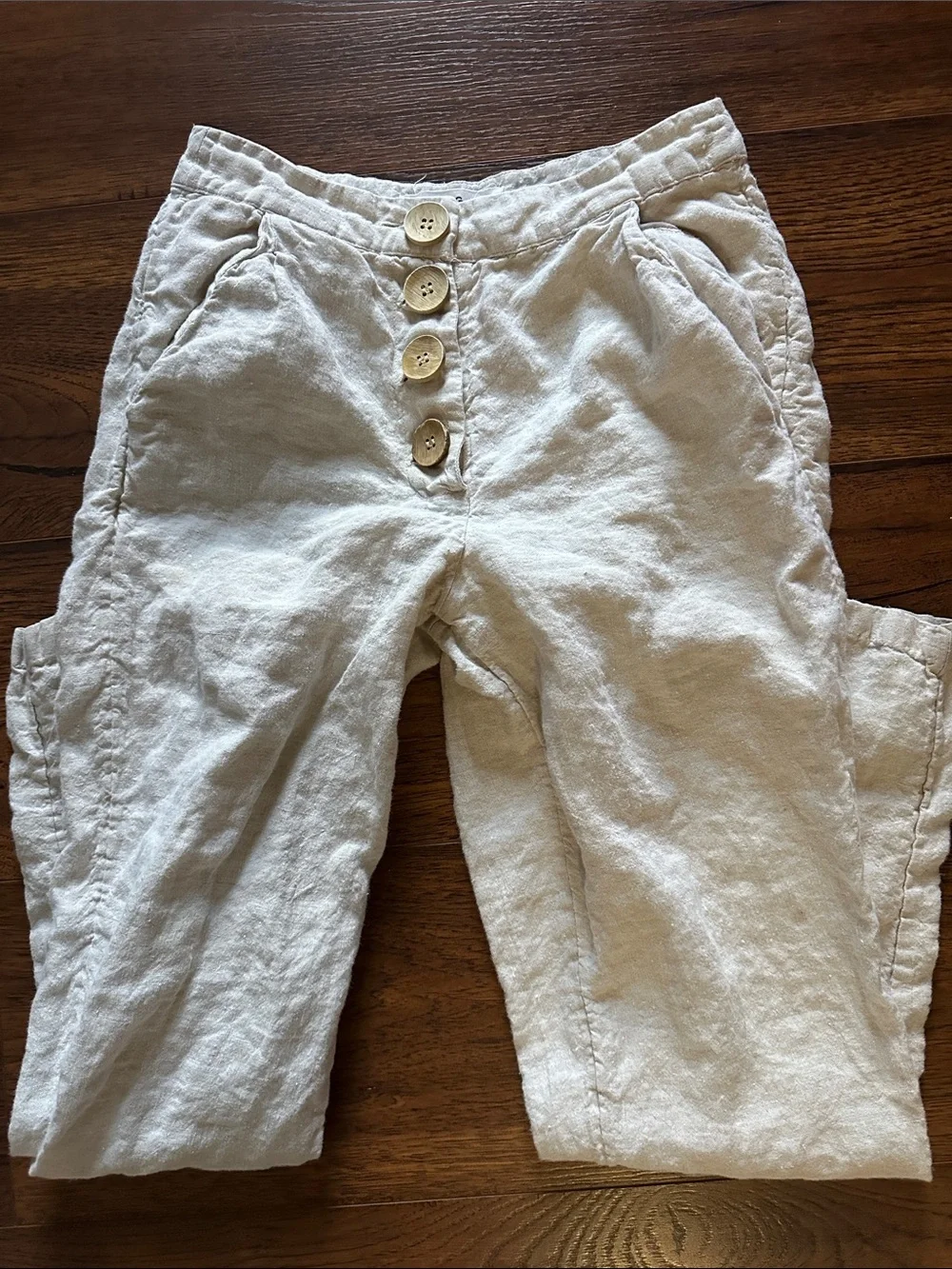 Mango Cream Button-Front Linen-Blend Pants